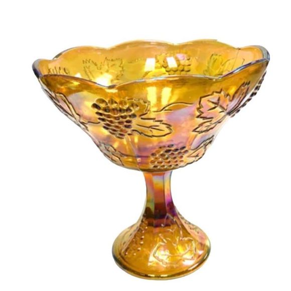 Indiana Glass Iridescent Marigold Scalloped Edge Compote Carnival Glass Circa 19 - Picture 1 of 9